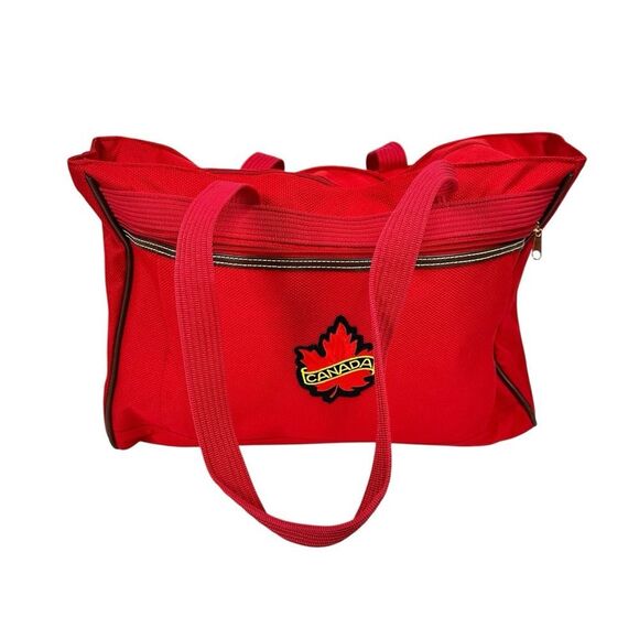 Vintage Canada Travel Tote Duffel Carry On Overnight Gym Bag Red Canvas - Picture 1 of 6